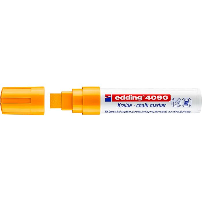 Edding 4090 Rotulador de Tiza Liquida - Punta Biselada - Trazo entre 4 y 15mm - Olor Neutro - Color Naranja Neon