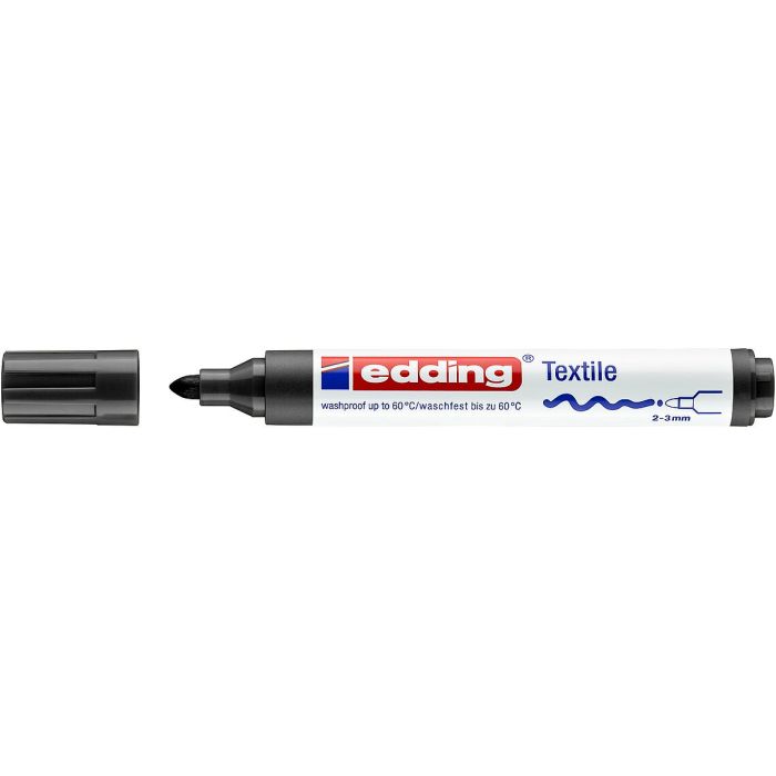 Edding 4500 Rotulador Permanente para Textil - Punta Redonda - Trazo entre 2 y 3mm - Olor Neutro - Secado Rapido - Color Negro