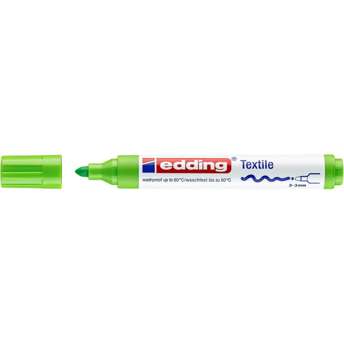 Edding 4500 Rotulador Permanente para Textil - Punta Redonda - Trazo entre 2 y 3mm - Olor Neutro - Secado Rapido - Color Verde Claro