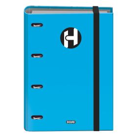 Dohe Serie Icon Carpeta de 4 Anillas Formato A4 con Recambio de 100 Hojas de 90 gr y 4 Taladros - Cierre con Goma Elastica - Anillas de 35mm - Color Azul Claro