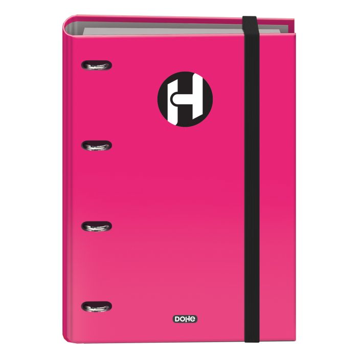 Dohe Serie Icon Carpeta de 4 Anillas Formato A4 con Recambio de 100 Hojas de 90 gr y 4 Taladros - Cierre con Goma Elastica - Anillas de 35mm - Color Rosa Fucsia