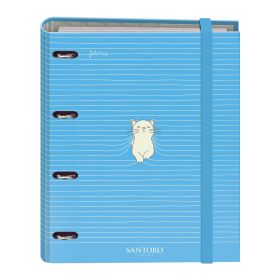 Dohe Santoro Felines Carpeta de 4 Anillas Formato A4 con Recambio de 100 Hojas - 4 Separadores de Colores - Cierre con Goma Elastica - Anillas de 35mm