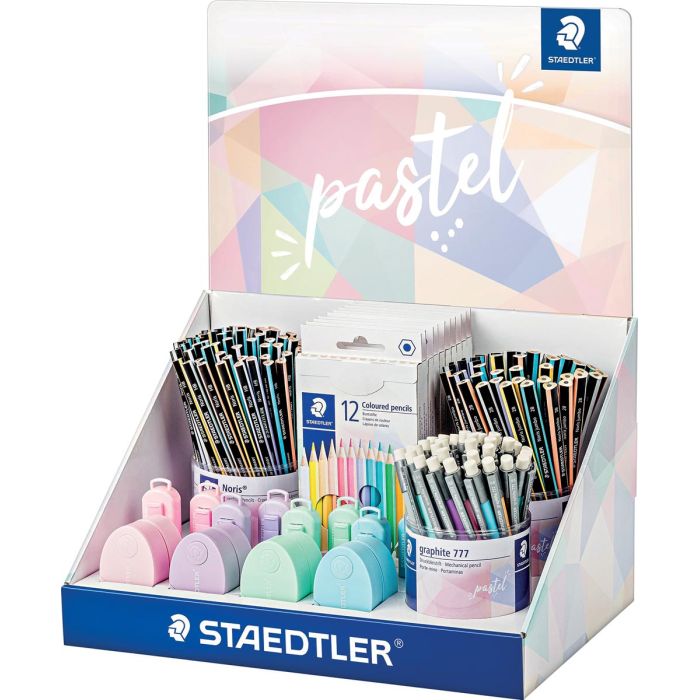 Staedtler Expositor con 182 Piezas Surtidas - Modelos Lapices Noris 118, Lapices Noris 119, Portaminas Graphite 777, Estuches 146 C, Gomas 525 PS1, Afilalapices 512 PS2