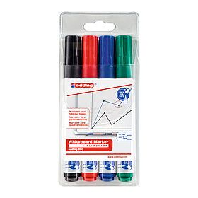 Edding 660 Pack de 4 Rotuladores para Pizarra Blanca - Punta Redonda - Trazo entre 1.5 y 3mm - Recargable - Secado Rapido - Colores Surtidos