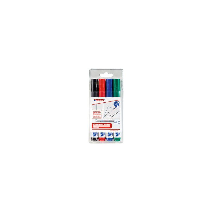 Edding 660 Pack de 4 Rotuladores para Pizarra Blanca - Punta Redonda - Trazo entre 1.5 y 3mm - Recargable - Secado Rapido - Colores Surtidos