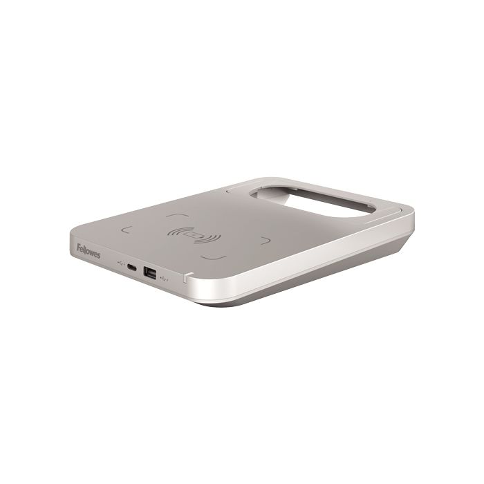 Fellowes Tallo Cargador Inalambrico - 2 Puertos USB - Carga Rapida - Color Plata