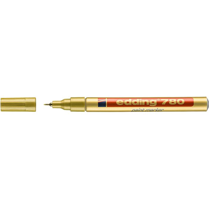 Edding 780 Rotulador Permanente de Tinta Opaca - Punta Redonda - Trazo 0.8mm - Puntas de Recambio Disponibles - Secado Rapido - Color Oro