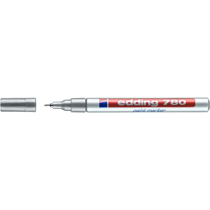 Edding 780 Rotulador Permanente de Tinta Opaca - Punta Redonda - Trazo 0.8mm - Puntas de Recambio Disponibles - Secado Rapido - Color Plata
