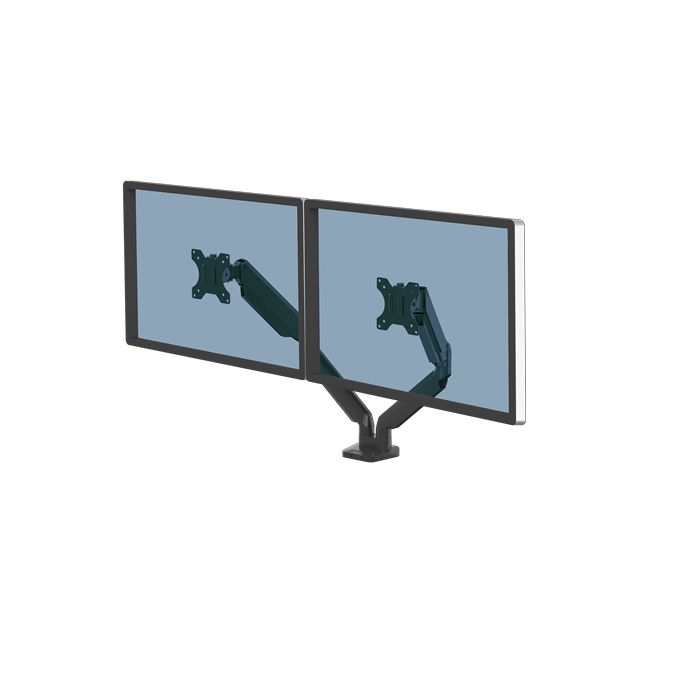 Fellowes Platinum Series Brazo para Monitor Doble - Hasta 32" y 8kg - 2 Puertos USB - Sistema de Gestion de Cables - Color Negro