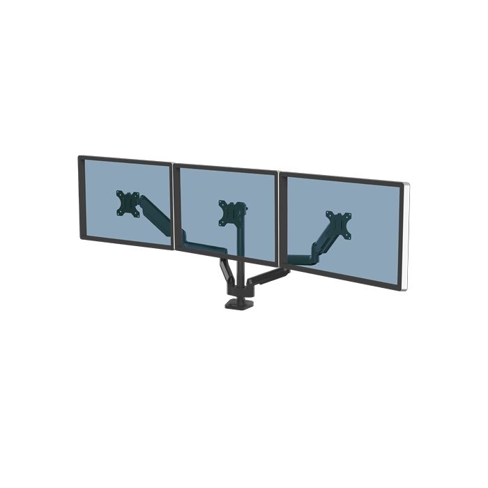 Fellowes Platinum Series Brazo para Monitor Triple - Hasta 27" y 7kg - 2 Puertos USB - Ajustable con Muelle de Gas - Sistema de Gestion de Cables - Color Negro