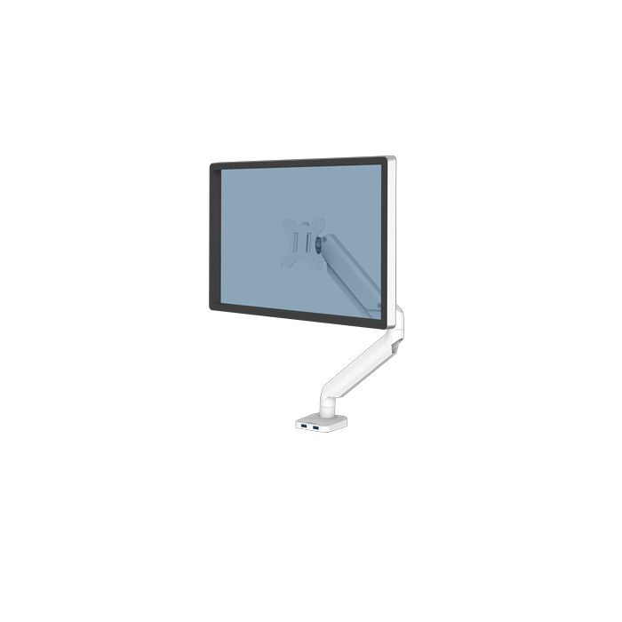 Fellowes Platinum Series Brazo para Monitor Individual - Ajustable con Muelle de Gas - 2 Puertos USB - Sistema de Gestion de Cables - Color Blanco