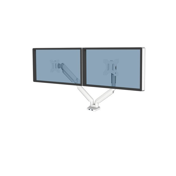 Fellowes Platinum Series Brazo para Monitor Doble - Hasta 27" y 9kg - 2 Puertos USB - Ajustable con Muelle de Gas - Color Blanco