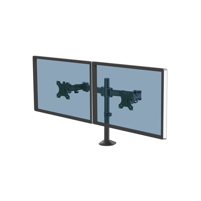 Fellowes Reflex Brazo para Monitor Doble - Hasta 27" y 8kg - Ajustable en Altura y Profundidad - Gestion de Cables Integrada - Color Negro