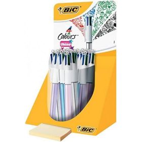 Bic 4 Colours Shine Expositor de 20 Boligrafos de Bola Retractil - Punta Media de 1.0mm - Tinta con Base de Aceite - Cuerpo de Colores Metalicos Surtidos - 4 Colores