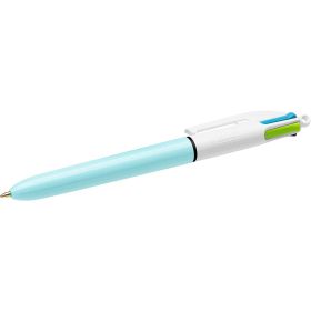 Bic 4 Colours Fun Boligrafo de Bola Retractil - Punta Media de 1.0mm - Tinta con Base de Aceite - Tinta de Colores: Rosa, Morado, Turquesa y Verde Lima - Cuerpo Azul Claro/Blanco