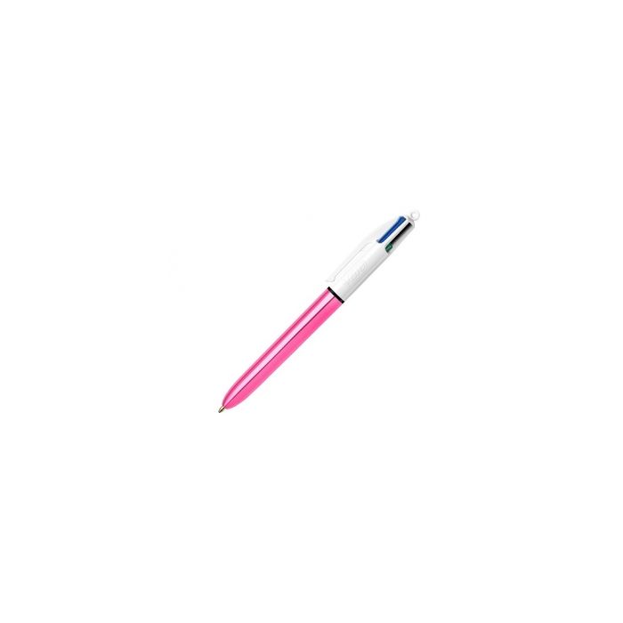 Bic 4 Colours Shine Boligrafo de Bola Retractil - Punta de 1mm - Trazo de 0.4mm - Tinta con Base de Aceite - Cuerpo Rosa Metalizado/Blanco - 4 Colores