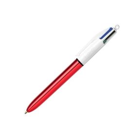 Bic 4 Colours Shine Boligrafo de Bola Retractil - Punta de 1mm - Trazo de 0.4mm - Tinta con Base de Aceite - Cuerpo Rojo Metalizado/Blanco - 4 Colores