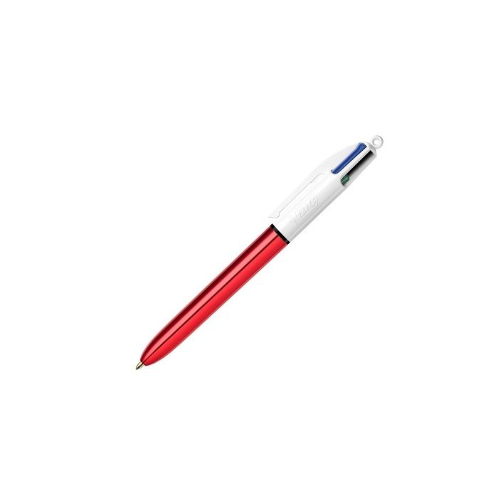 Bic 4 Colours Shine Boligrafo de Bola Retractil - Punta de 1mm - Trazo de 0.4mm - Tinta con Base de Aceite - Cuerpo Rojo Metalizado/Blanco - 4 Colores