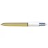 Bic 4 Colours Shine Boligrafo de Bola Retractil - Punta de 1mm - Trazo de 0.4mm - Tinta con Base de Aceite - Cuerpo Oro/Blanco - 4 Colores