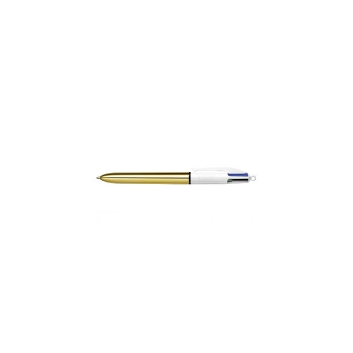 Bic 4 Colours Shine Boligrafo de Bola Retractil - Punta de 1mm - Trazo de 0.4mm - Tinta con Base de Aceite - Cuerpo Oro/Blanco - 4 Colores