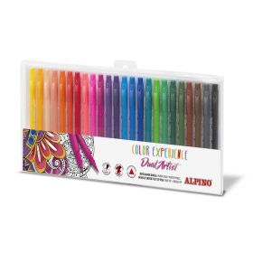 Alpino Color Experience Pack de 24 Rotuladores Doble Punta con Punta Pincel - Forma Triangular Ergonomica - Punta Fine Liner de 0.7mm y Punta Pincel de 2.9mm - Colores Surtidos