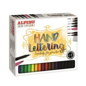 Alpino Color Experience Kit Rotuladores Hand Lettering con 30 unidades - Incluye 1 Rotulador Punta Super Pincel, 1 Rotulador Punta Fina, 1 Rotulador Doble Punta, 1 Lapiz de Grafito, 1 Goma y 24 Rotuladores Pincel - Colores Surtidos