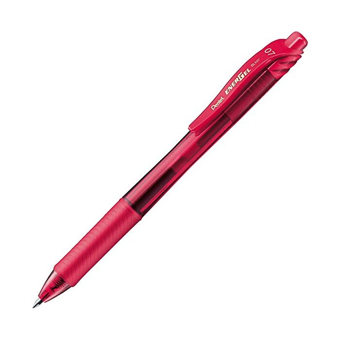 Pentel Energel X Boligrafo de Bola Retractil - Punta 0.7mm - Trazo 0.35mm - Tinta Gel - Recargable - Grip de Agarre - 50% de Materiales Reciclados - Color Rojo