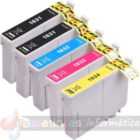 Epson T1636 (16XL/16XXL) Pack de 5 Cartuchos de Tinta Genéricos: T1631+T1632+T1633+T1634