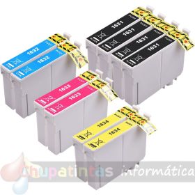 Epson T1636 (16XL/16XXL) Pack de 10 Cartuchos de Tinta Genéricos: T1631+T1632+T1633+T1634