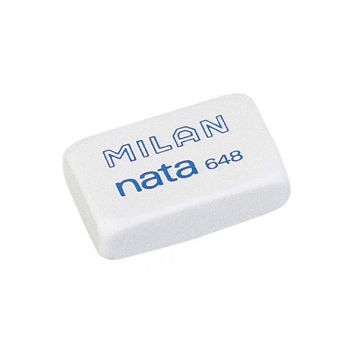Milan Nata 648 Goma de Borrar Rectangular Pequeña - Plastico - No Daña el Papel - Color Blanco