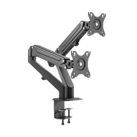 Cromad Soporte de Mesa con Piston de Gas para 2 Monitores de 17"-27" - Ajustable en Altura, Giratorio e Inclinable - Gestion de Cables - Peso por Brazo Max 6.5kg - VESA Max 100x100mm
