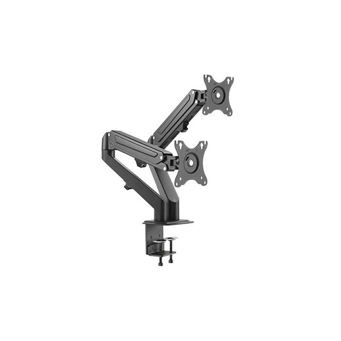 Cromad Soporte de Mesa con Piston de Gas para 2 Monitores de 17"-27" - Ajustable en Altura, Giratorio e Inclinable - Gestion de Cables - Peso por Brazo Max 6.5kg - VESA Max 100x100mm