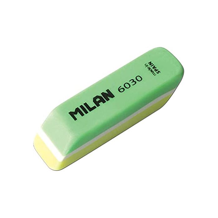 Milan Nata 6030 Goma de Borrar Biselada Bicolor - Plastico - No Daña el Papel - Colores Surtidos