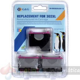 G&G HP 302XL Color Pack de 3 Cartuchos de Tinta Remanufacturados - Eco Saver - Muestra Nivel de Tinta - Reemplaza F6U67AE/F6U65