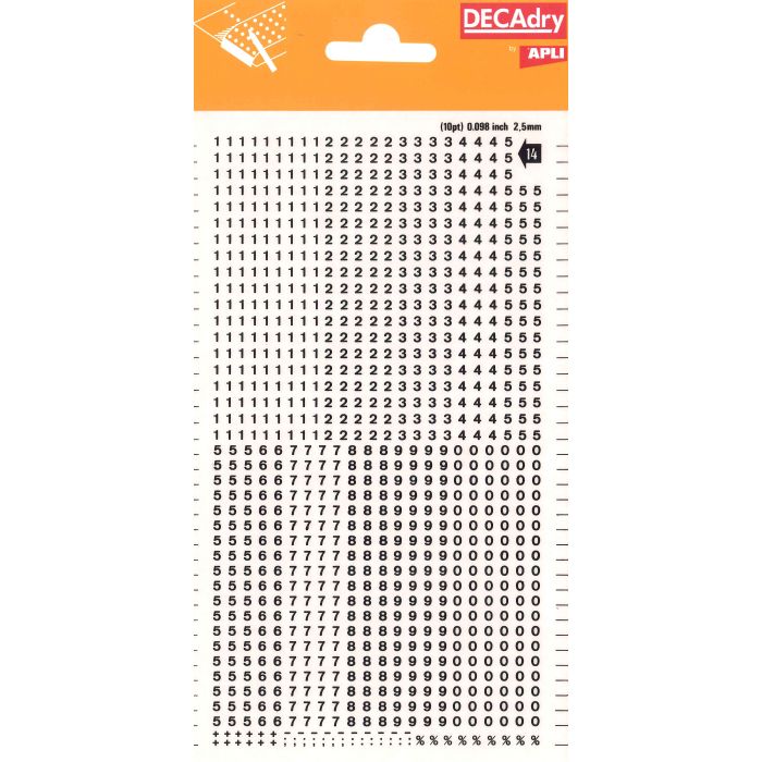 Apli Numeros Transferibles - 2.5mm - Facil Aplicacion - Negros Intensos - 952 Caracteres - Negro