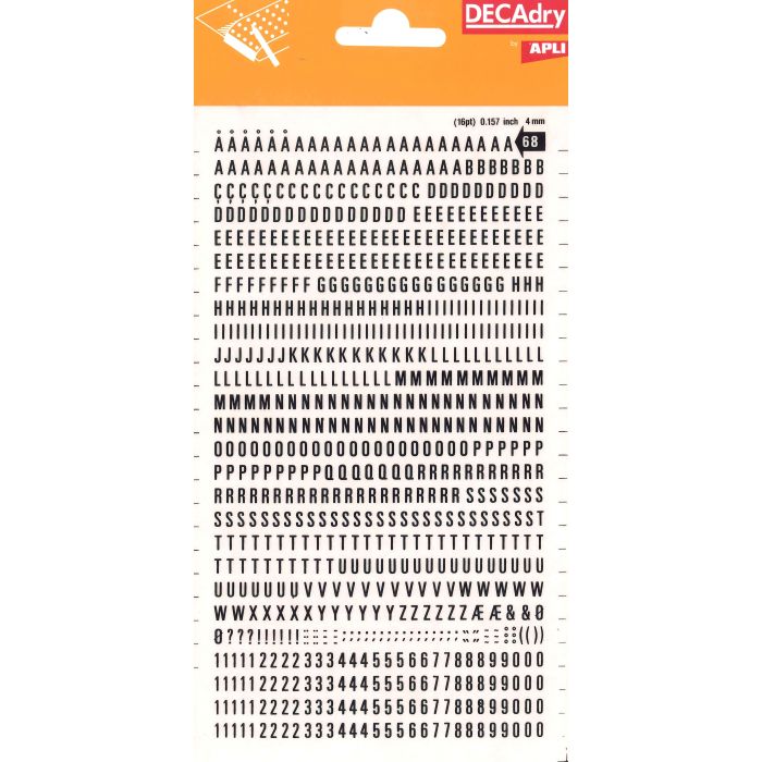 Apli Letras y Numeros Transferibles - 4mm de Tamaño - 792 Caracteres - Faciles de Aplicar y Remover - Negros