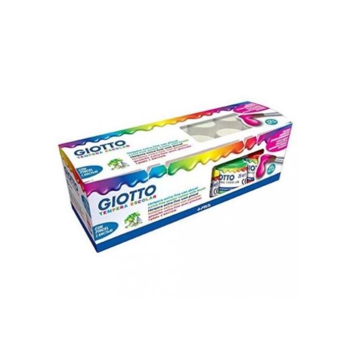 Giotto Tempera Pack de 12 Botes de 25 ml. + Pincel - Base Agua - Excelente Cobertura - Colores Surtidos