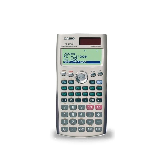 Casio FC200V Calculadora Financiera - Pantalla de 4 Lineas - Visualizacion de Varios Parametros al mismo Tiempo - Teclas de Acceso Directo Personalizables - Alimentacion con Pilas y Solar
