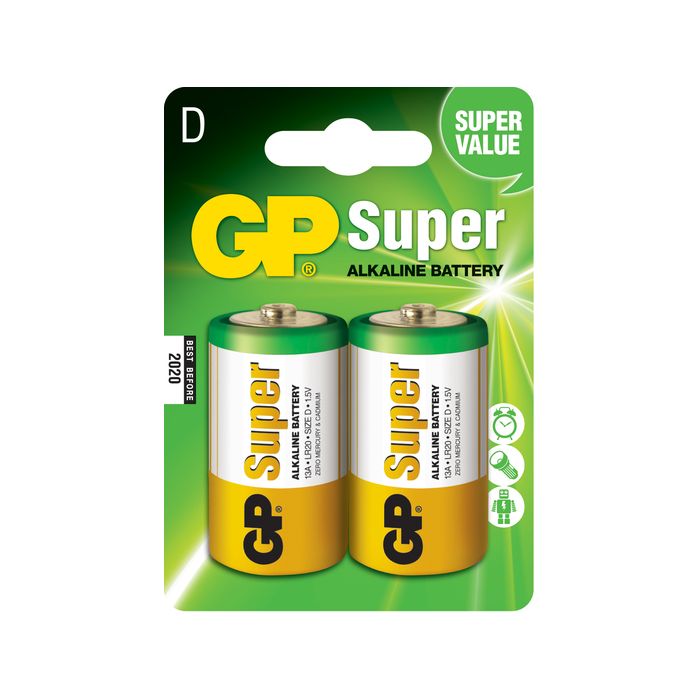 GP Pack de 2 Pilas Super Alcalinas LR20 D 1.5V