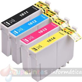 Epson T1816 (18XL) Pack de 4 Cartuchos de Tinta Genéricos: T1811+T1812+T1813+T1814-1