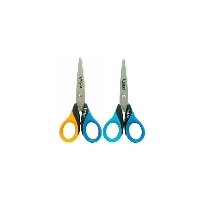 Maped Sensoft Tijera Escolar Punta Redonda - Cuchillas de Acero Inoxidable - Mango de Plastico Flexible - 13 cm. - Colores Surtidos - Caja Expositora de 24 ud.