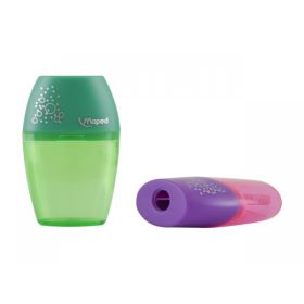 Maped Shaker Sacapuntas con Deposito de Gran Capacidad - 1 Agujero - Forma Ergonomica - Colores Surtidos - Caja Expositora de 25 uds.