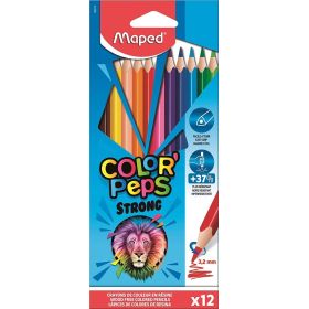 Maped Color´Peps Strong Lapices Triangulares de Colores - Sin Madera - Mina 3,2 mm - Punta Ultra Resistente - Colores Surtidos - Estuche de 12 ud