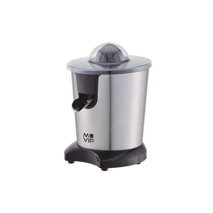 Muvip Exprimidor Electrico Inox 600W - Cuerpo y Filtro de Acero Inoxidable - Sistema Antigoteo - 2 Tamaños de Conos