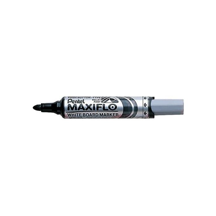 Pentel Maxiflo Rotulador para Pizarra Blanca - Regulacion del Flujo de Tinta - Punta Redonda - Ancho de Linea 2,5mm - 50% de Materiales Reciclados - Color Negro