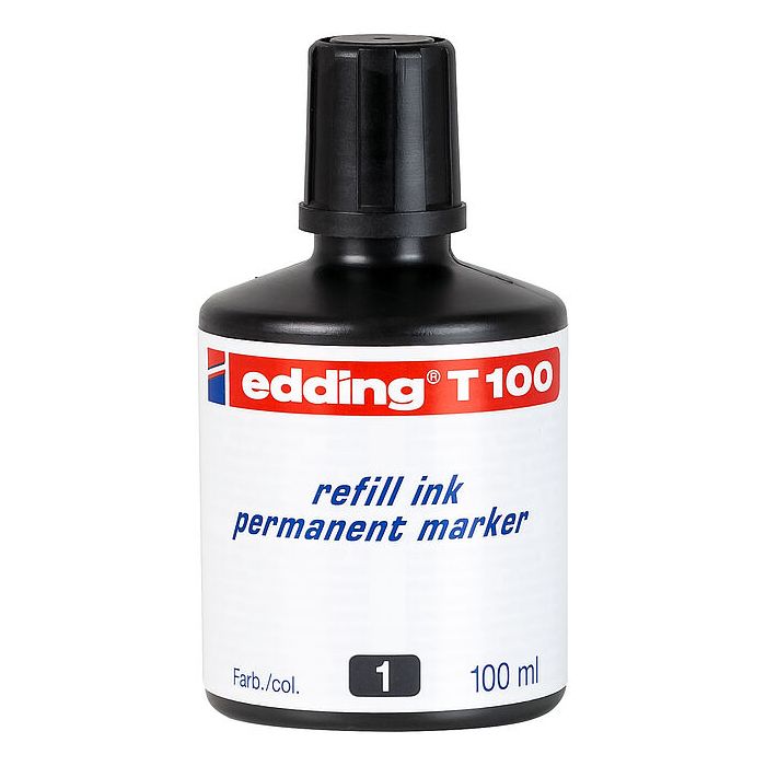 Edding T100 Bote de Recarga para Rotulador Permanente - Capacidad 100ml - Color Negro
