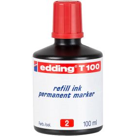 Edding T100 Bote de Recarga para Rotulador Permanente - Capacidad 100ml - Color Rojo