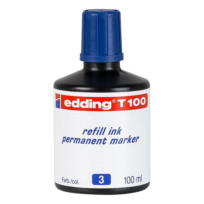 Edding T100 Bote de Recarga para Rotulador Permanente - Capacidad 100ml - Color Azul