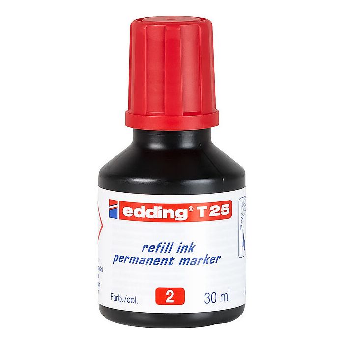 Edding T25 Bote de Recarga para Rotulador Permanente - Capacidad 30ml - Color Rojo