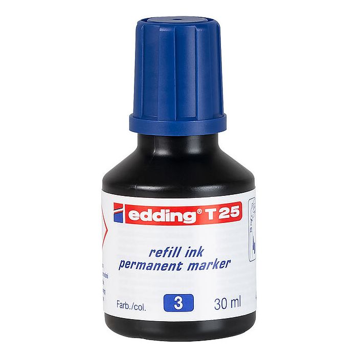 Edding T25 Bote de Recarga para Rotulador Permanente - Capacidad 30ml - Color Azul